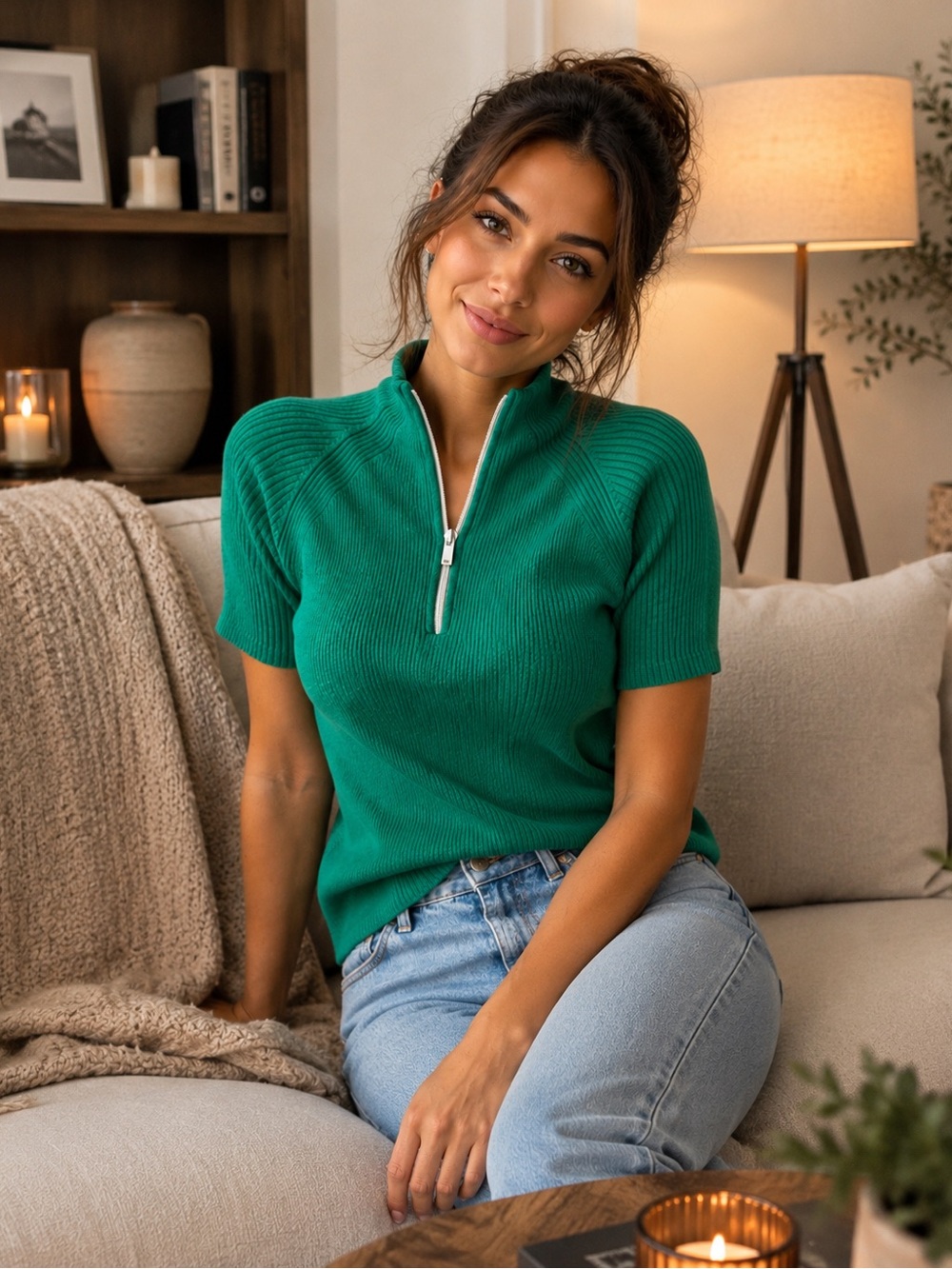 Prologue Ribbed Half Zip Sweater Top Size Small